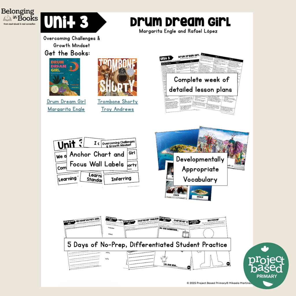 Drum Dream Girl Belonging in Books™ Reading Comprehension Week-Long Unit