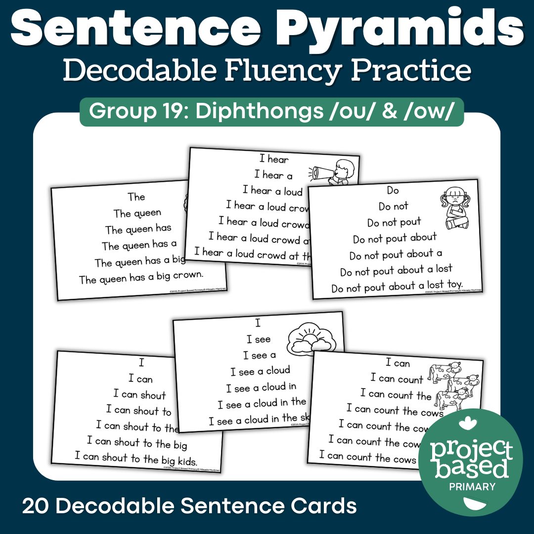 Decodable Sentence Fluency Pyramids Set 19 Diphthongs /ou/ and /ow/
