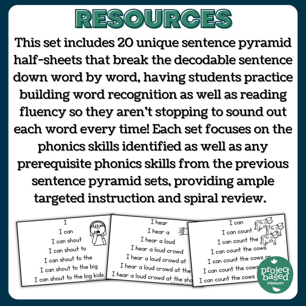 Decodable Sentence Fluency Pyramids Set 19 Diphthongs /ou/ and /ow/