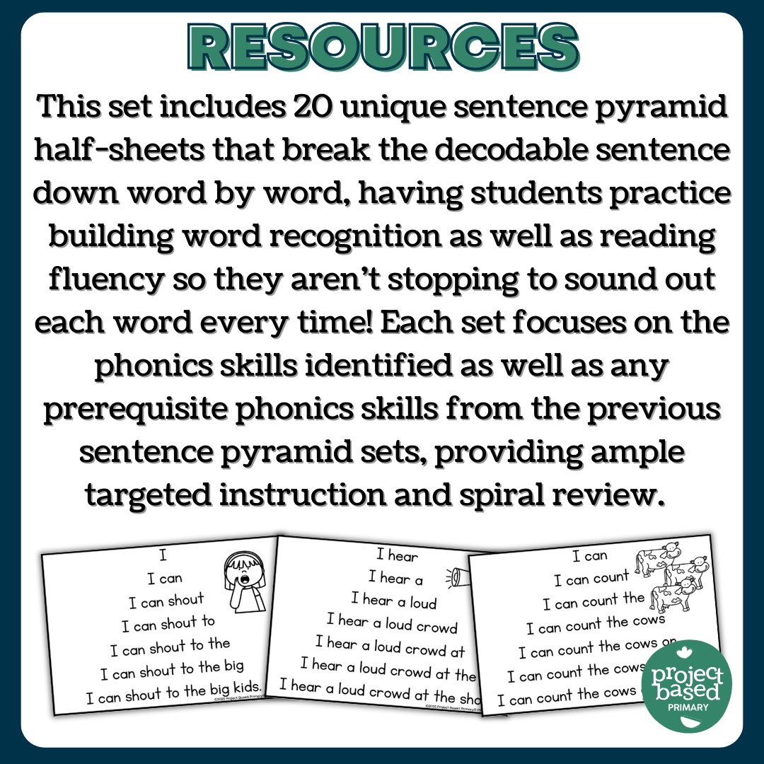 Decodable Sentence Fluency Pyramids Set 19 Diphthongs /ou/ and /ow/