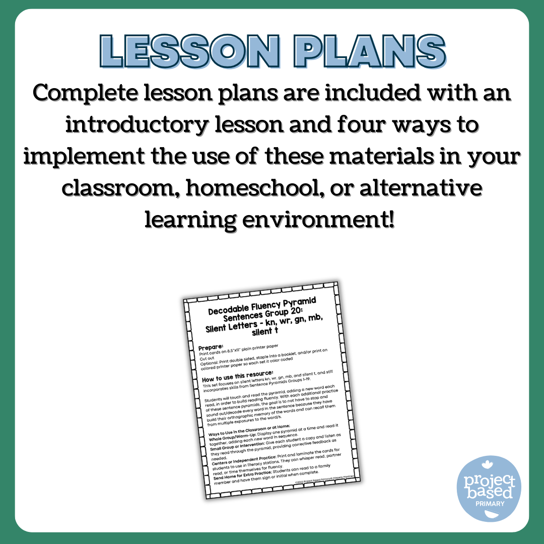 Decodable Sentence Fluency Pyramids Set 20 Silent Letters