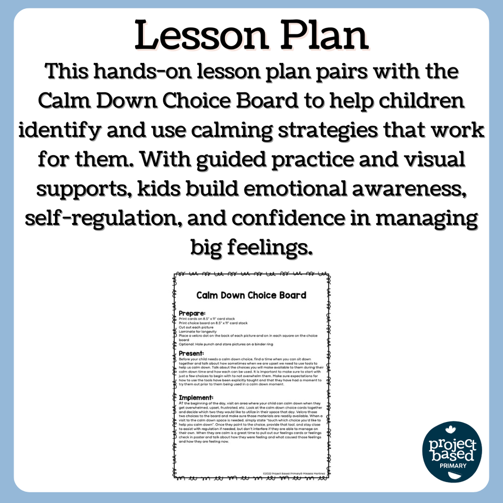 Calm Down Choice Board | Social Emotional Learning