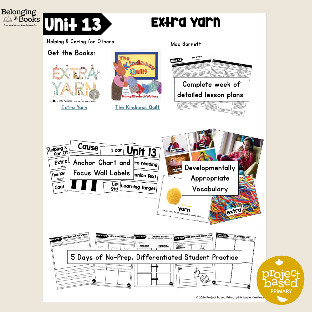 Extra Yarn Belonging in Books™ Reading Comprehension Week-Long Unit