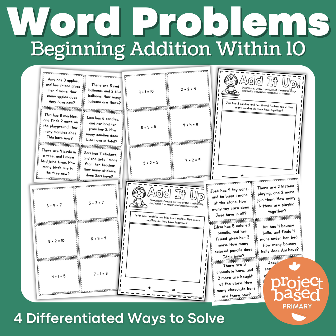 Addition Word Problem Task Cards and Draw to Solve