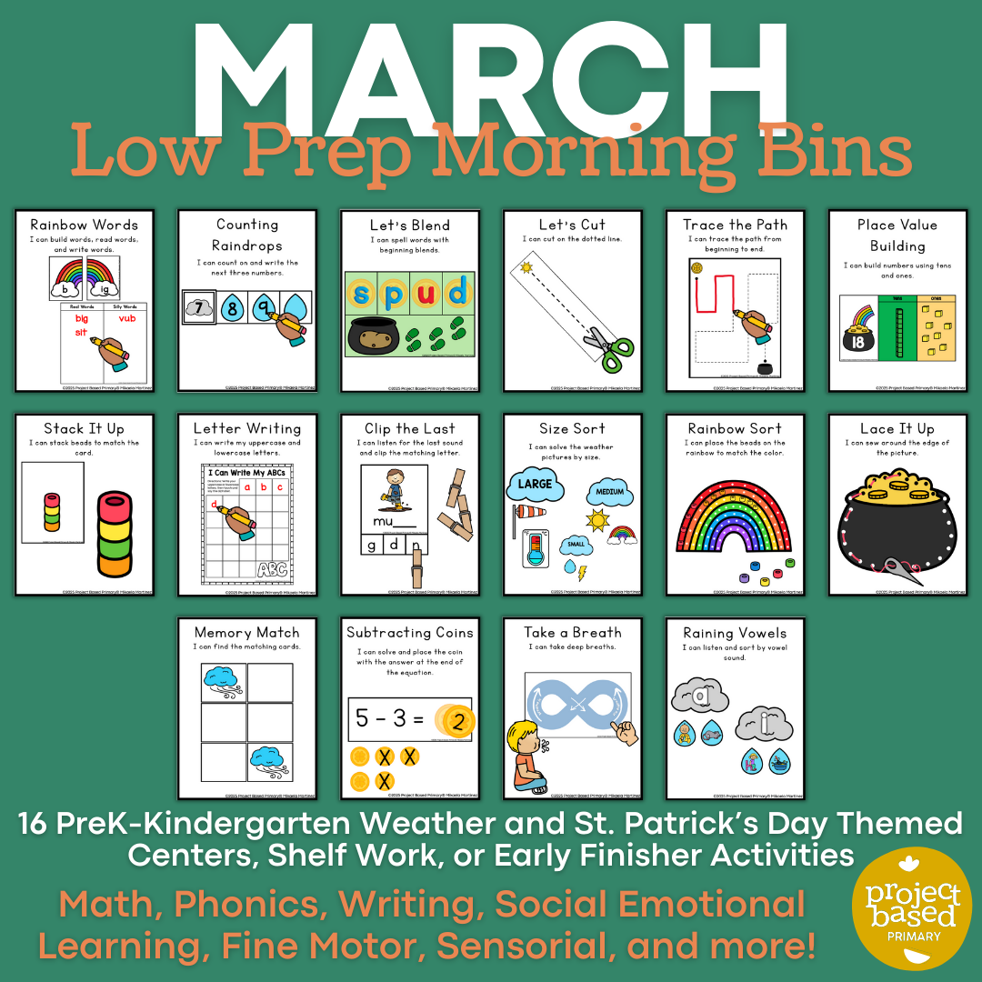 March Low Prep Preschool Kindergarten Morning Bins Shelf Work