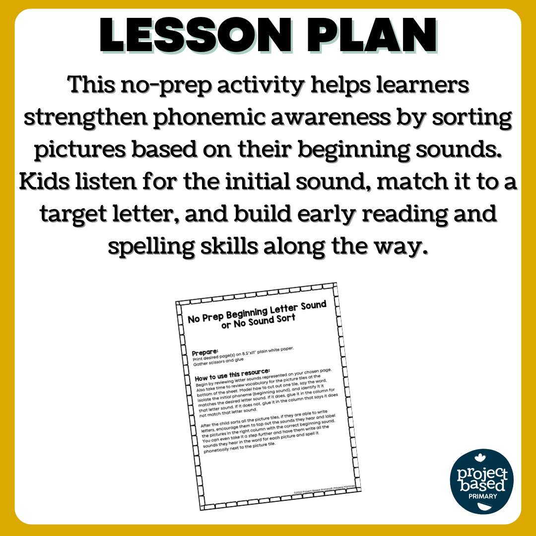 No Prep Beginning Letter Sound or No Sound Sort