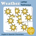 Weather Themed Letter Pathways Uppercase & Lowercase Bilingual English & Spanish