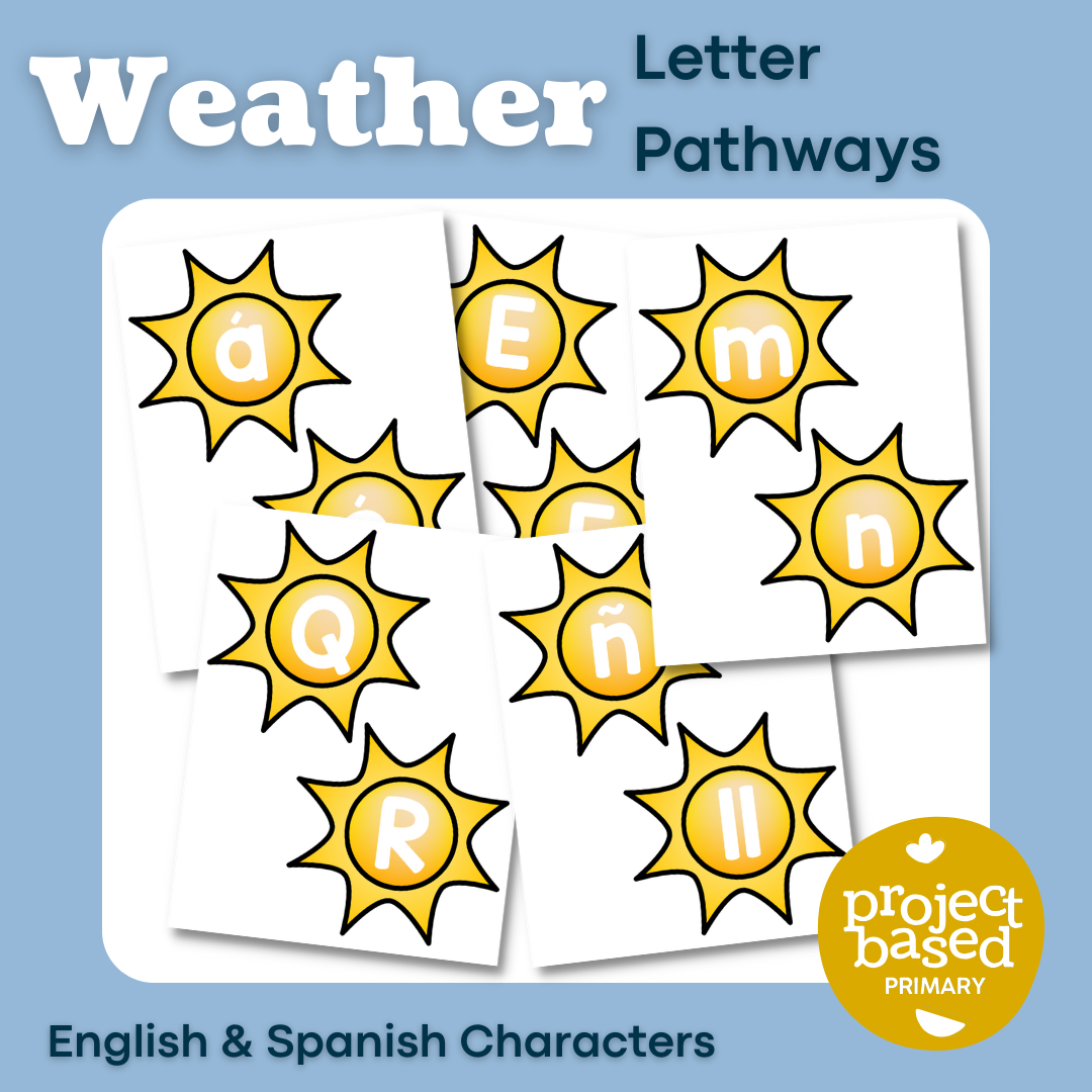 Weather Themed Letter Pathways Uppercase & Lowercase Bilingual English & Spanish