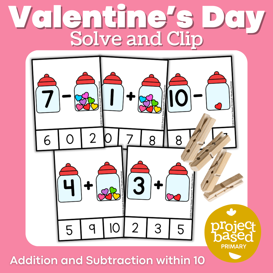 Valentine's Day Addition and Subtraction Clip Cards