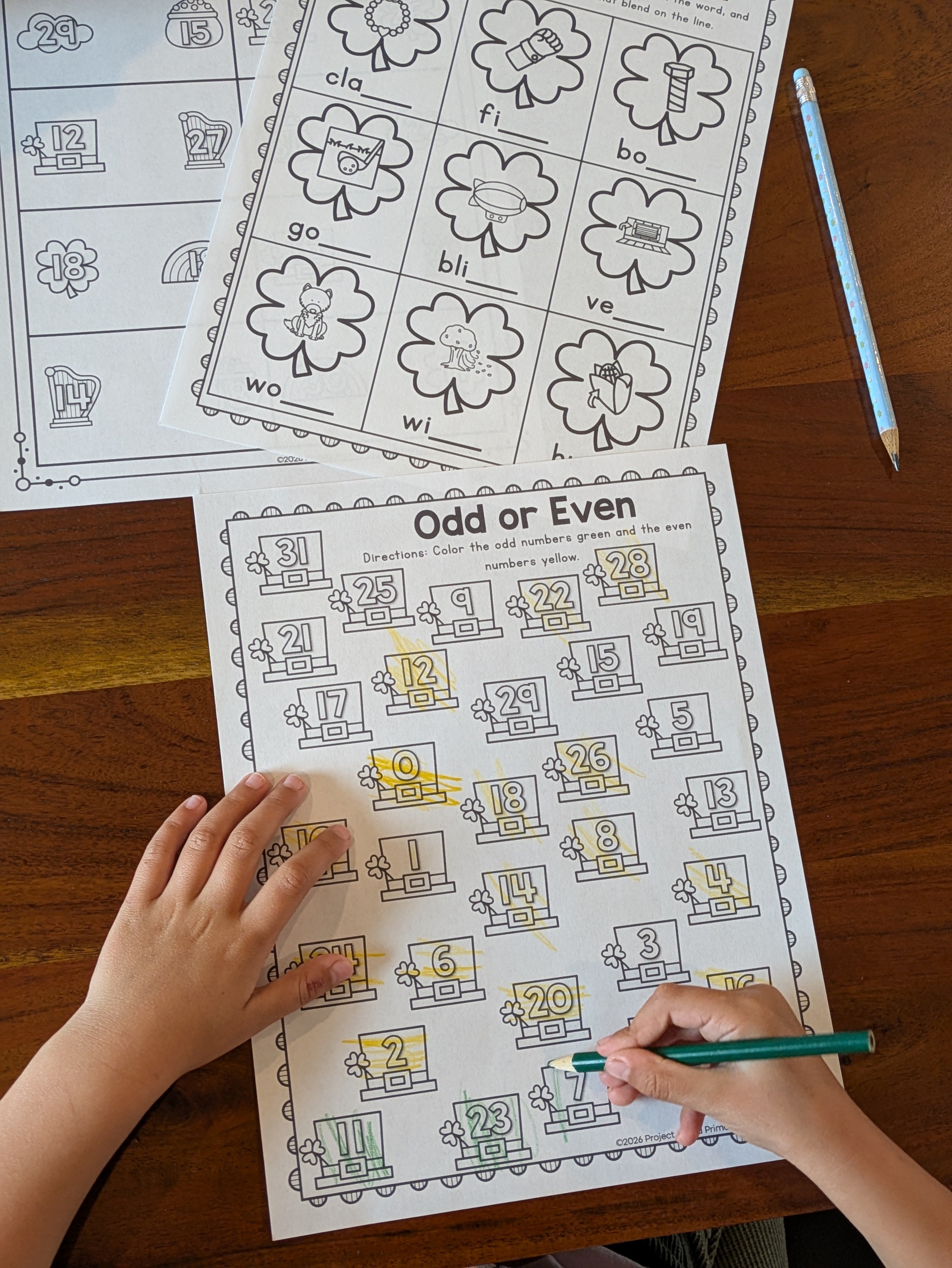 St. Patrick's Day No-Prep Activity Pack Fine Motor, Handwriting, Phonics, and Math