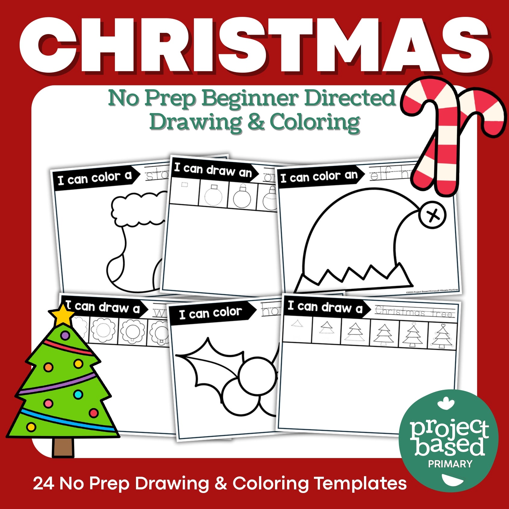 Christmas Beginning Directed Drawing and Coloring
