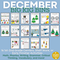 December Big Kid Bins Low-Prep Shelf Work and Centers for 1st-2nd Grade