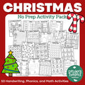 Christmas No-Prep Activity Pack Fine Motor, Handwriting, Phonics, and Math
