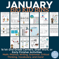 January Big Kid Bins Low-Prep Shelf Work and Centers for 1st-2nd Grade