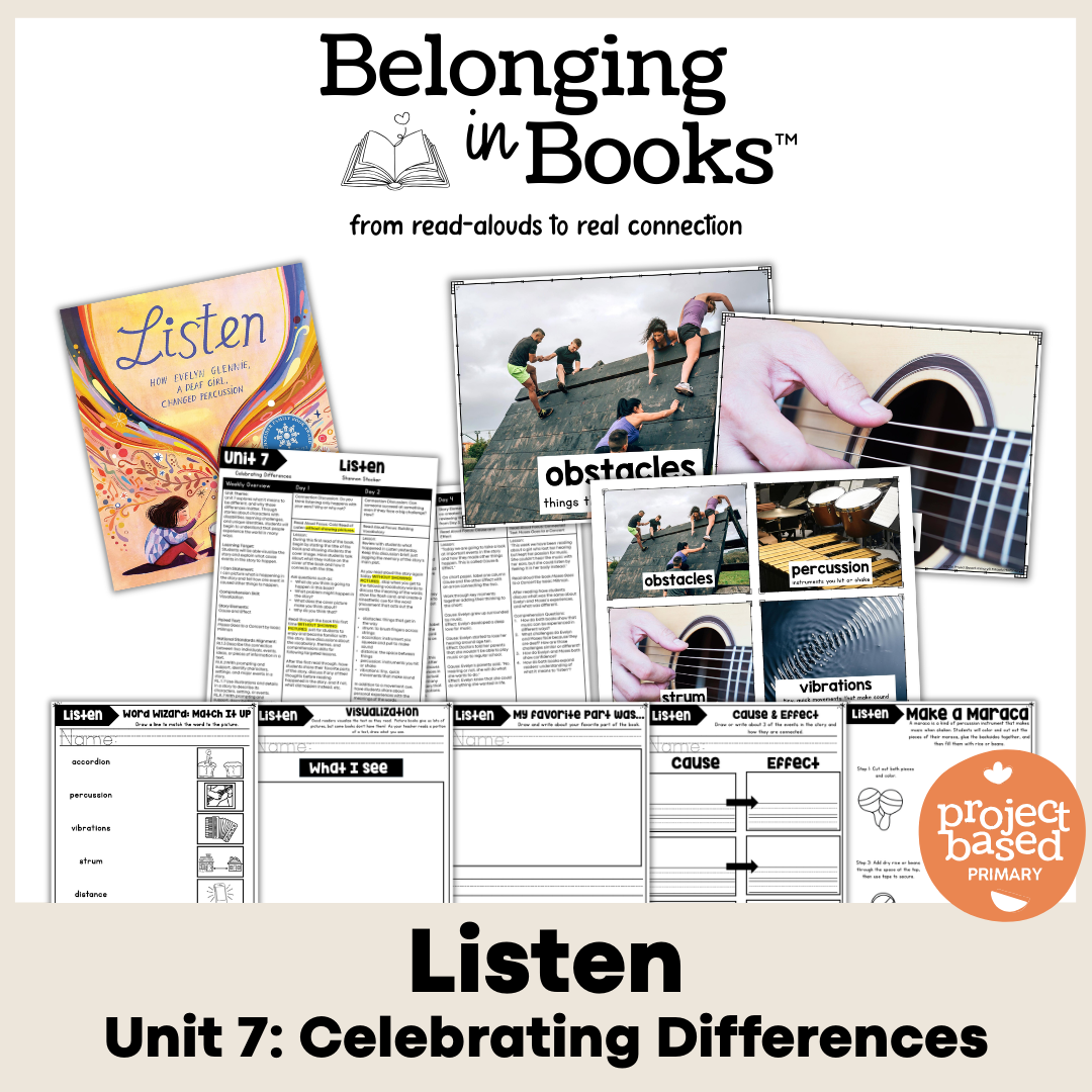 Listen Belonging in Books™ Reading Comprehension Week-Long Unit