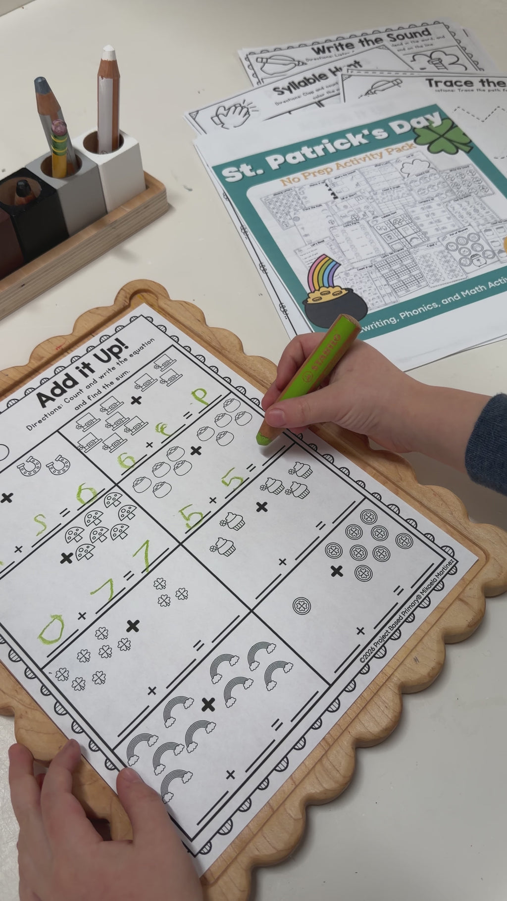 St. Patrick's Day No-Prep Activity Pack Fine Motor, Handwriting, Phonics, and Math