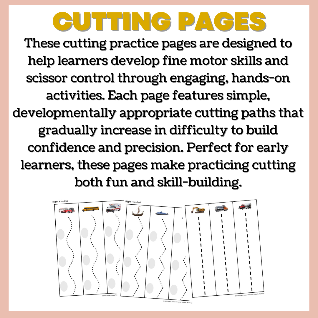 Beginning Cutting and Scissor Skills Transportation and Vehicle Themed