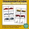 Transportation and Vehicle Memory Match Game